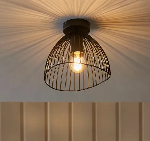 Flush Ceiling Light with Wire Shade - Black image