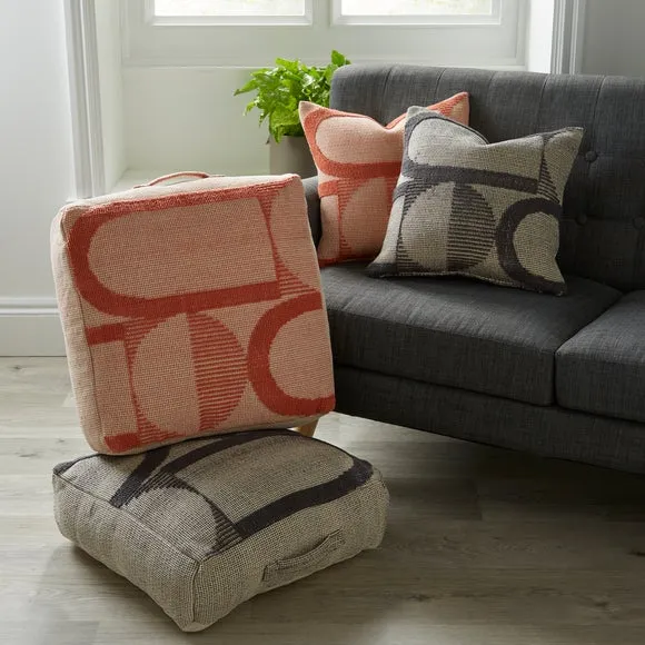 Geometric Cushion with Textured Design - Grey, Cotton