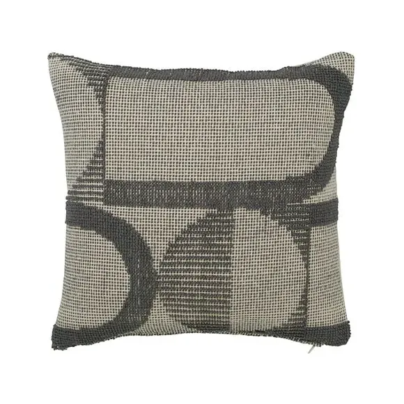 Geometric Cushion with Textured Design - Grey, Cotton