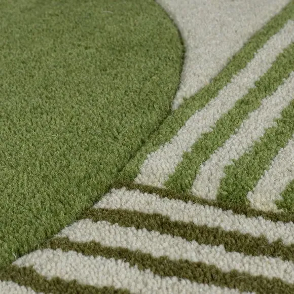 Geometric Wool Rug - Olive, Hand Tufted