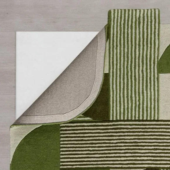 Geometric Wool Rug - Olive, Hand Tufted