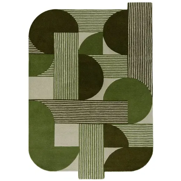 Geometric Wool Rug - Olive, Hand Tufted