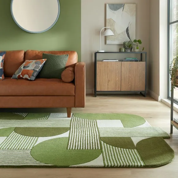 Geometric Wool Rug - Olive, Hand Tufted