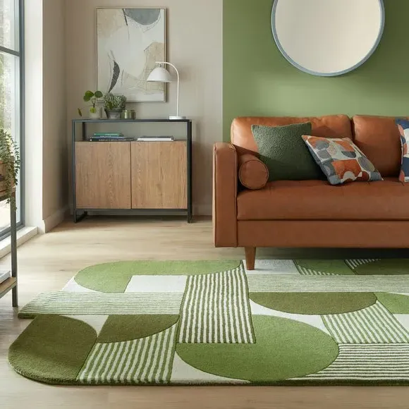 Geometric Wool Rug - Olive, Hand Tufted image