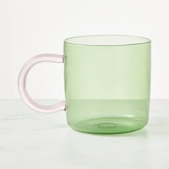 Glass Coffee Mug with Handle - Green, Glass