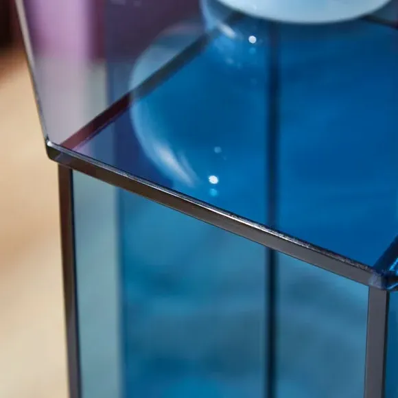 Glass Side Table - Blue, Tempered Glass