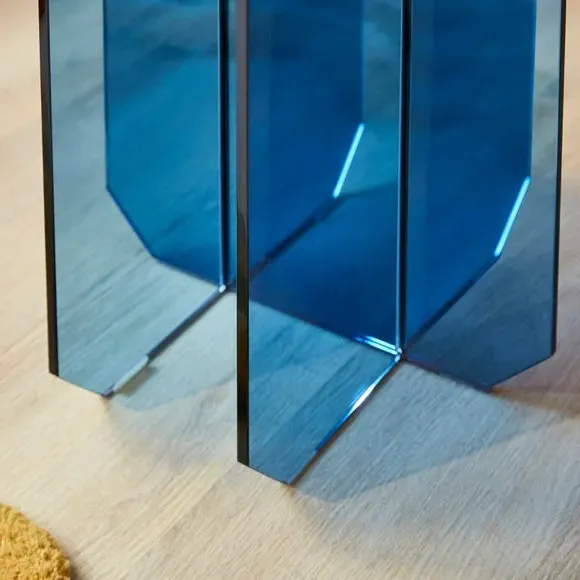 Glass Side Table - Blue, Tempered Glass