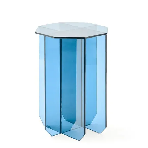 Glass Side Table - Blue, Tempered Glass