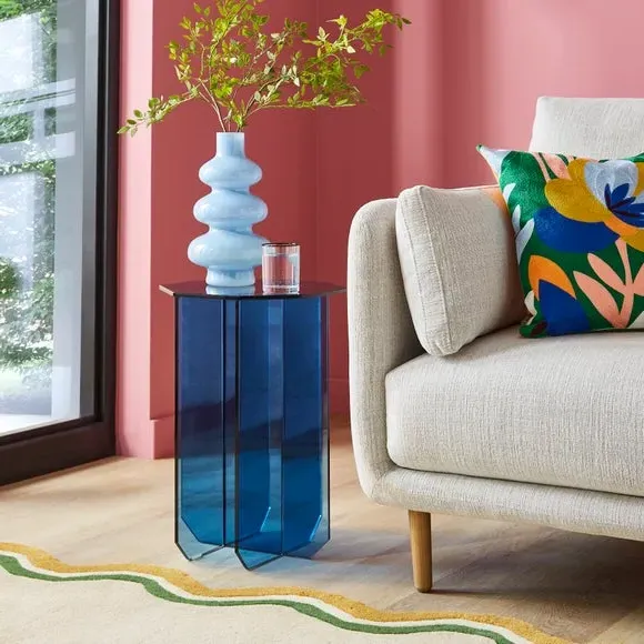 Glass Side Table - Blue, Tempered Glass