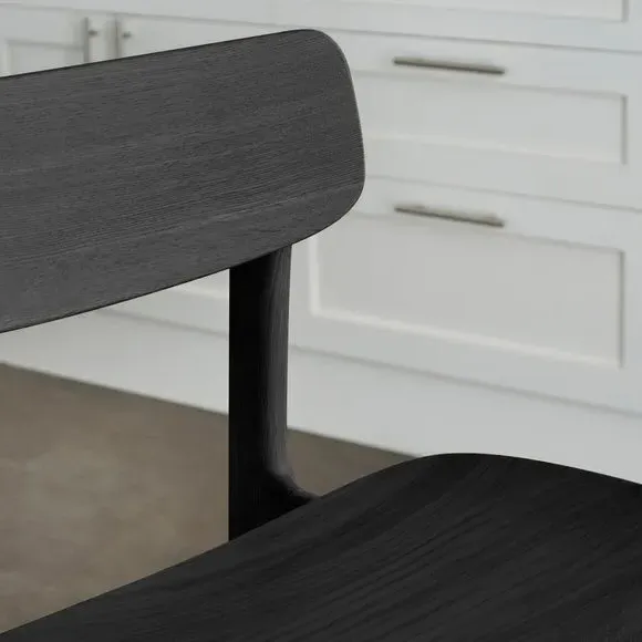 High-Back Bar Stool - Black, Solid Oak
