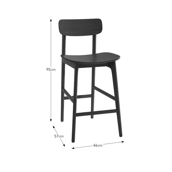 High-Back Bar Stool - Black, Solid Oak