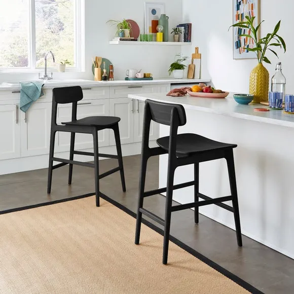 High-Back Bar Stool - Black, Solid Oak image