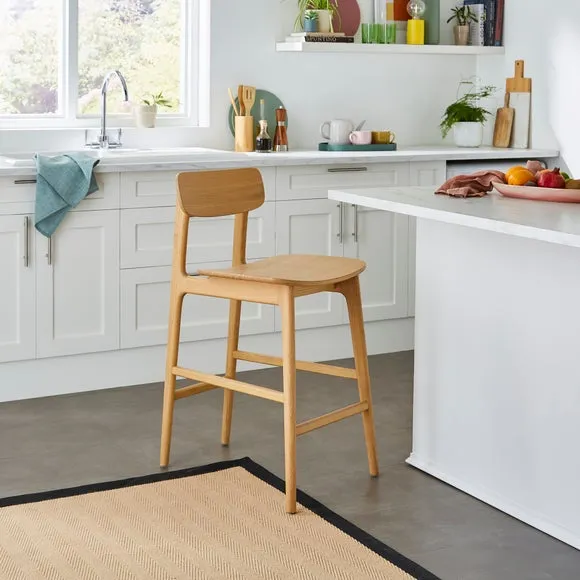 High-Back Bar Stool - Natural, Solid Oak
