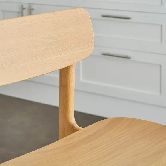 High-Back Bar Stool - Natural, Solid Oak