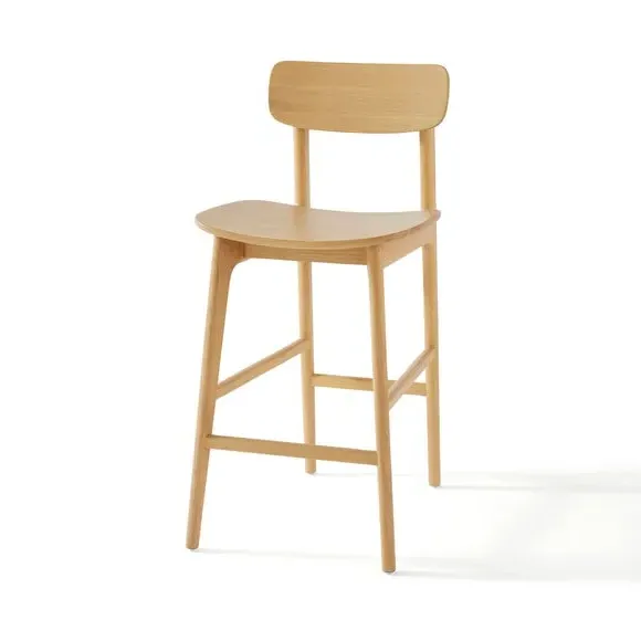 High-Back Bar Stool - Natural, Solid Oak