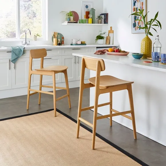 High-Back Bar Stool - Natural, Solid Oak