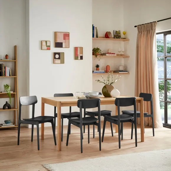 High-Back Dining Chair - Black, Solid Oak