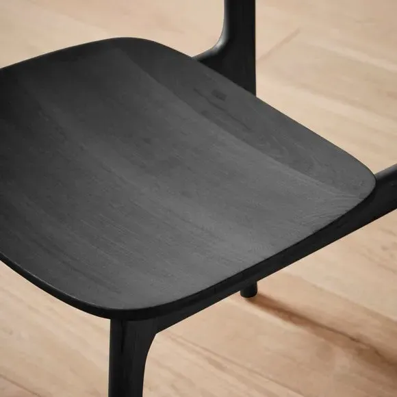 High-Back Dining Chair - Black, Solid Oak