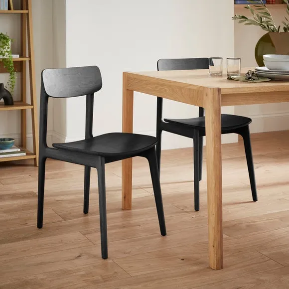 High-Back Dining Chair - Black, Solid Oak image