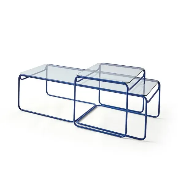 Nest Coffee Tables Set - Blue, Glass