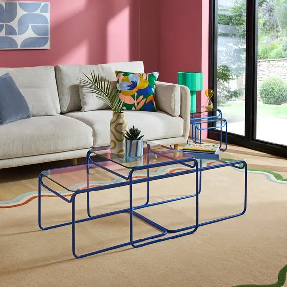 Nest Coffee Tables Set - Blue, Glass image