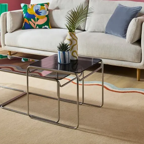 Nest Coffee Tables Set - Chrome, Glass