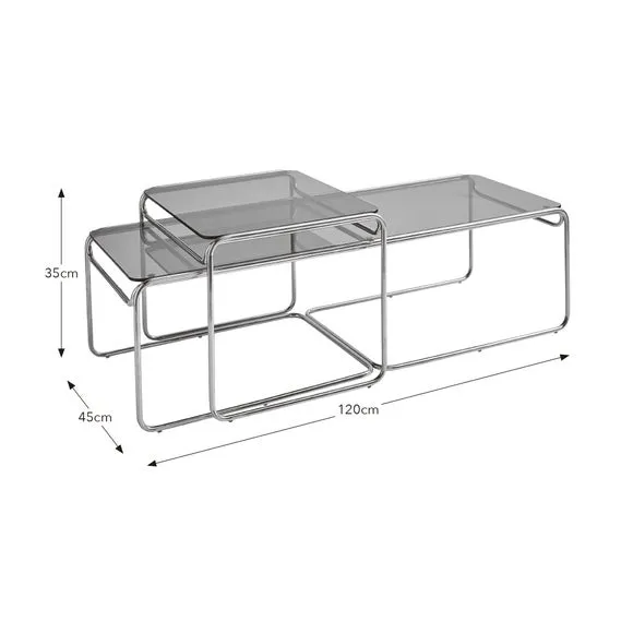 Nest Coffee Tables Set - Chrome, Glass