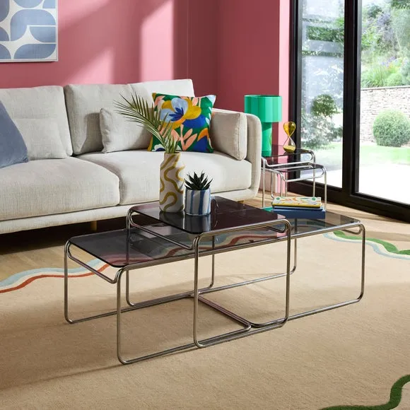 Nest Coffee Tables Set - Chrome, Glass