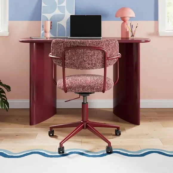 Office Chair with Two-Tone Design - Burgundy, Boucle