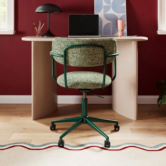 Office Chair with Two-Tone Design - Emerald, Boucle