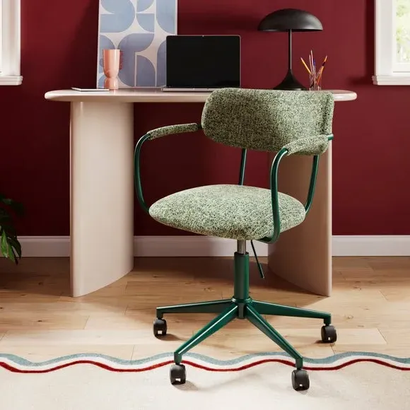 Office Chair with Two-Tone Design - Emerald, Boucle