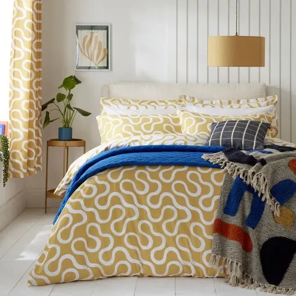Oxford Pillowcase Abstract Design - Yellow, Cotton