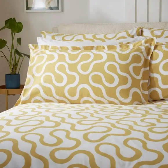 Oxford Pillowcase Abstract Design - Yellow, Cotton