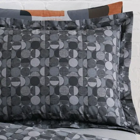 Oxford Pillowcase Geometric Design - Grey, Cotton image