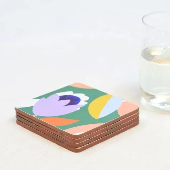 Pack of 4 Coasters with Cork Back - Multicolor image