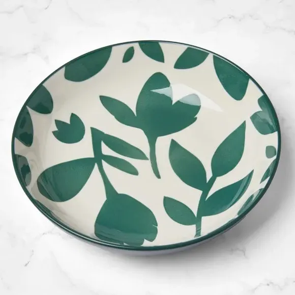 Pasta Bowl with Floral Pattern - Green, Stoneware