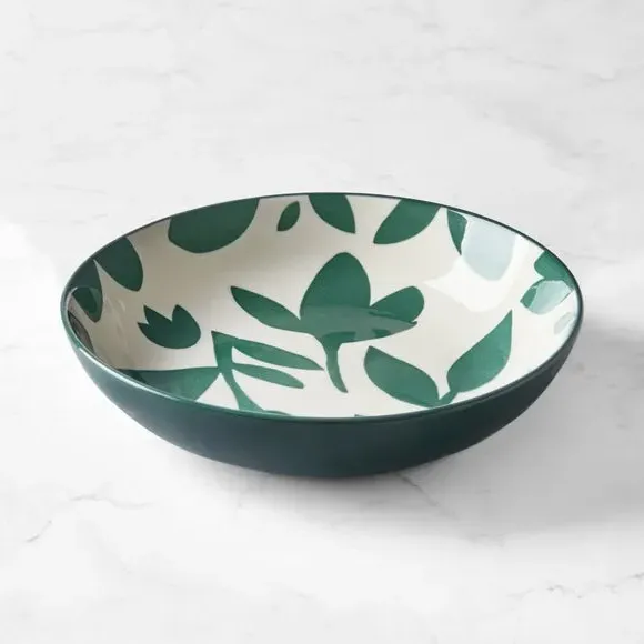 Pasta Bowl with Floral Pattern - Green, Stoneware image
