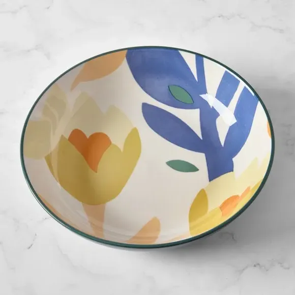 Pasta Bowl with Floral Print - Multicolor, Stoneware
