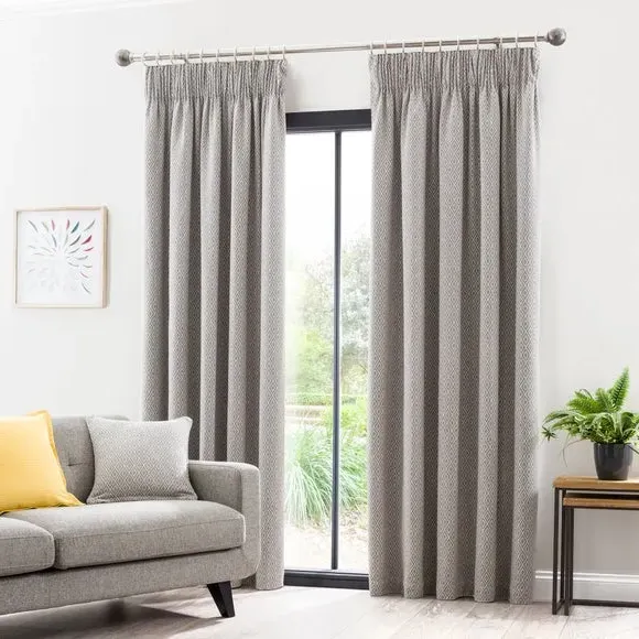 Pencil Pleat Curtains - Grey, Cotton Blend