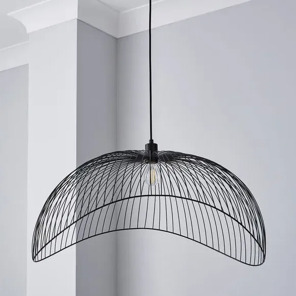 Pendant Light with Cage Design - Black, Metal