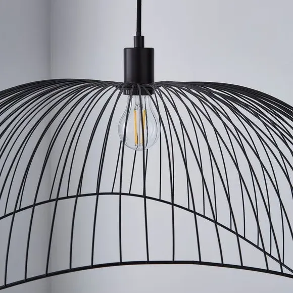 Pendant Light with Cage Design - Black, Metal