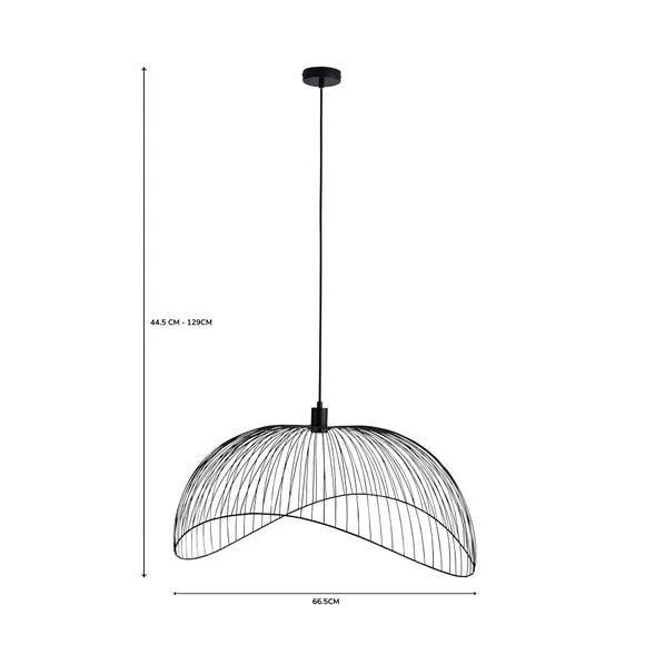 Pendant Light with Cage Design - Black, Metal