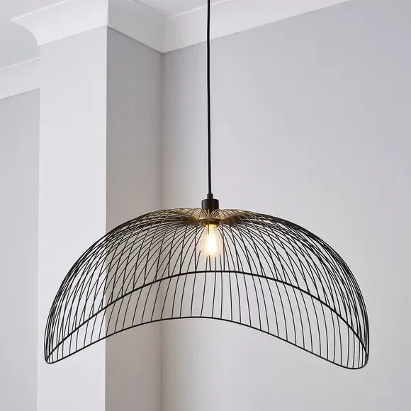 Pendant Light with Cage Design - Black, Metal image