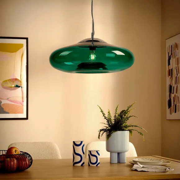 Pendant Light with Chrome Gimbal - Green, Glass