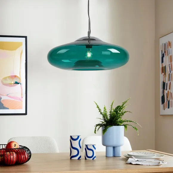 Pendant Light with Chrome Gimbal - Green, Glass image