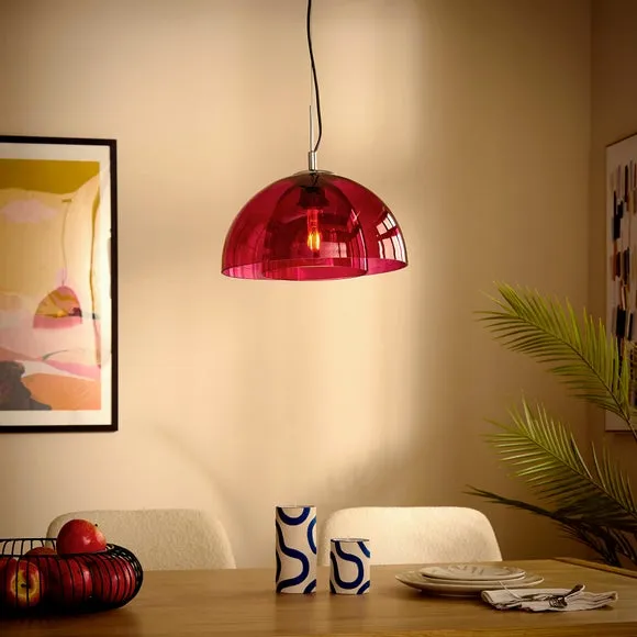 Pendant Light with Glass Shade - Pink, Chrome