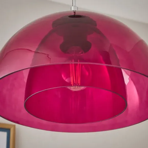 Pendant Light with Glass Shade - Pink, Chrome