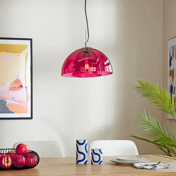 Pendant Light with Glass Shade - Pink, Chrome image