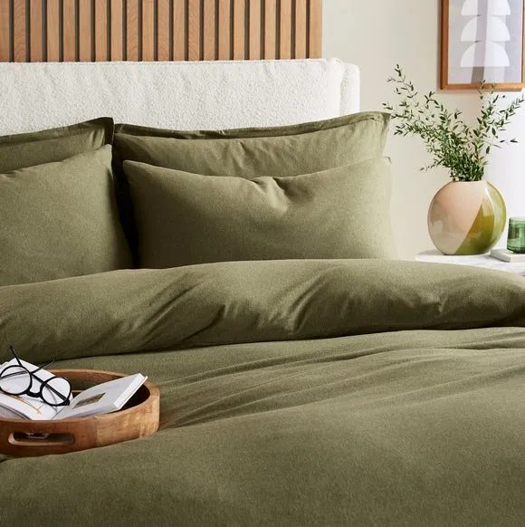 Plain Duvet Cover & Pillowcase Set - Olive
