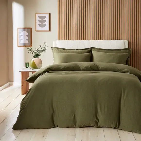 Plain Duvet Cover & Pillowcase Set - Olive